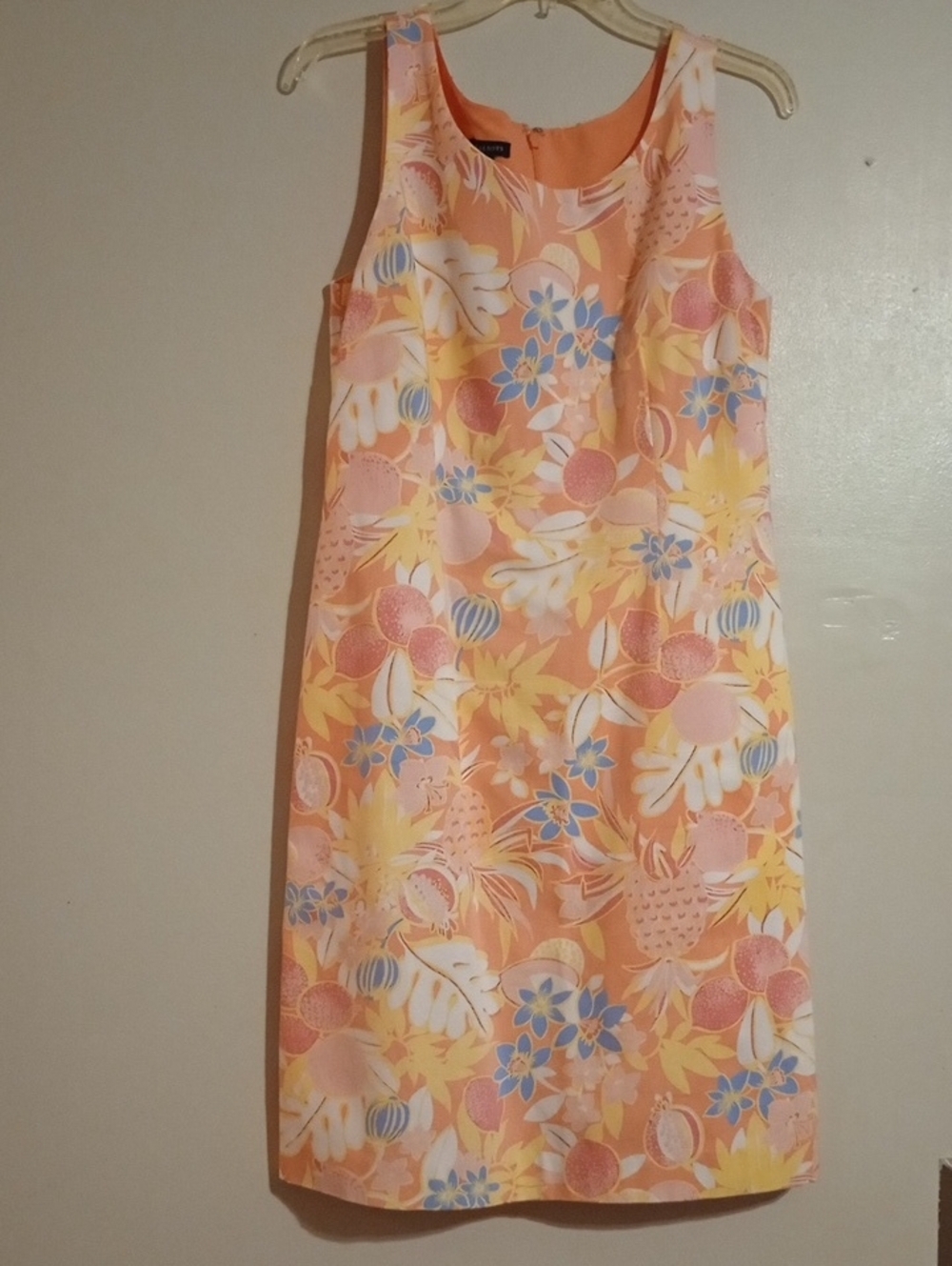 Talbots Peach Floral Midi Dress with Yellow and Blue Accents Sz Med